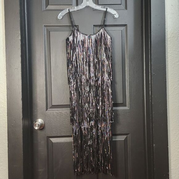 Dress the Population Roxy Tiered Fringe Sequin Dress Holiday Party - Picture 10 of 16